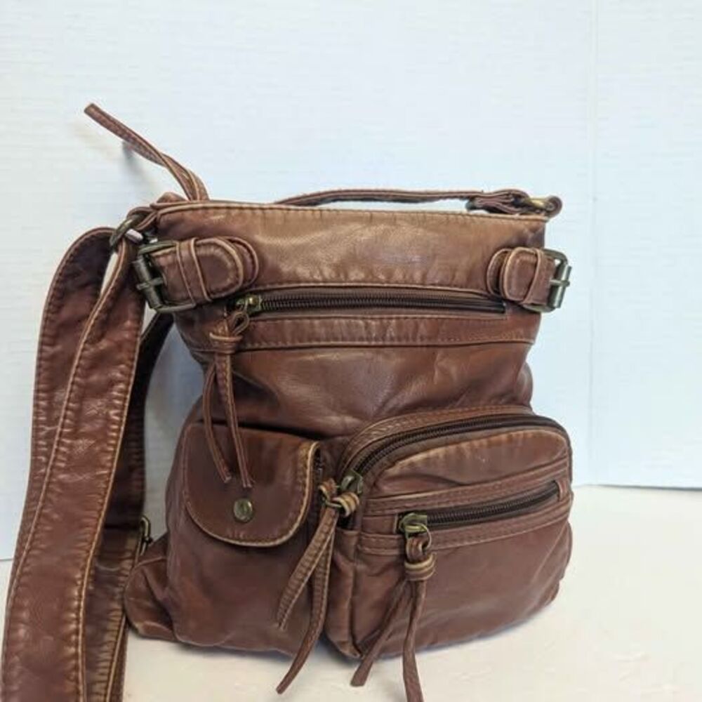 70's Hippie Style Scarleton Tan Leather Crossbody Bag Purse for Her 10"x10x1.5